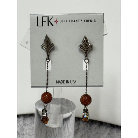 Lori Frantz Koenig Silver Goldstone Dangle Earrings NWT #64183 - Picture 1 of 3